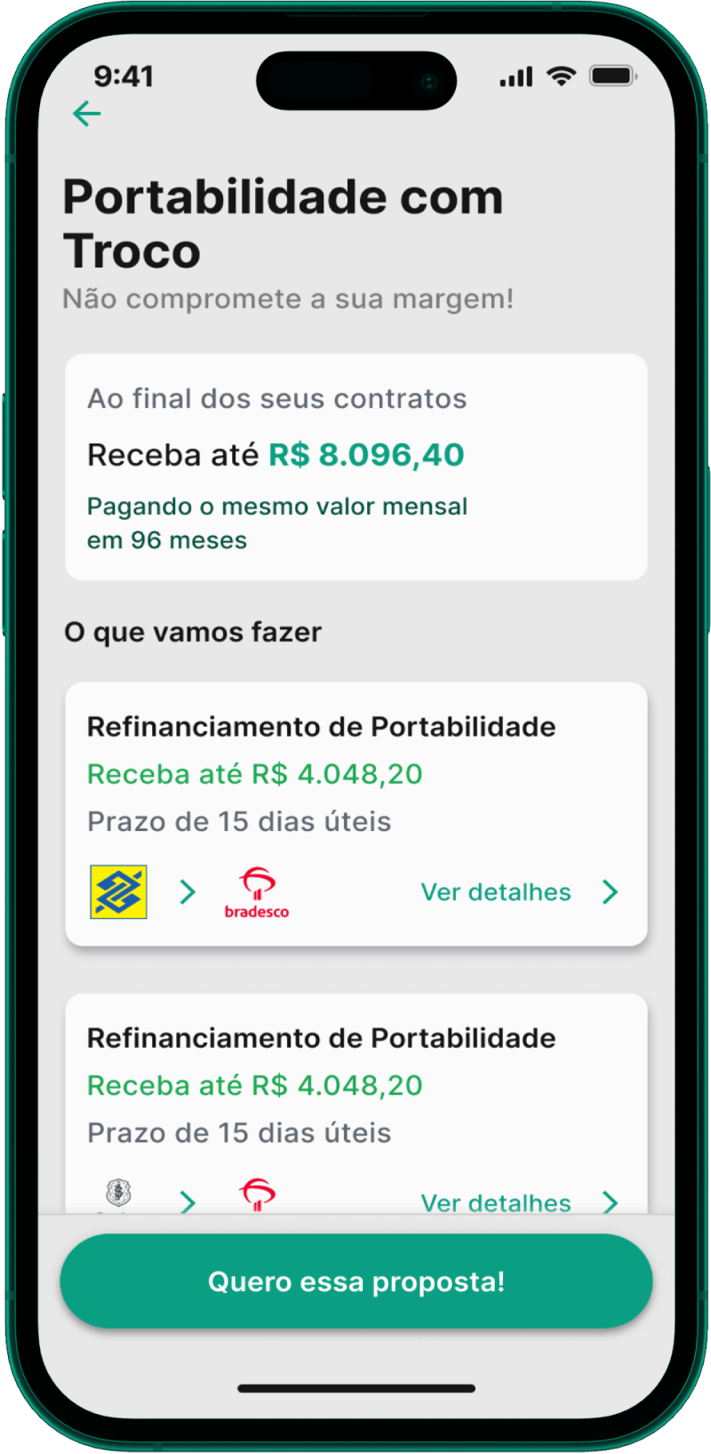 Tela de Portabilidade com Troco do app Konsi Tela de Portabilidade com Troco do app Konsi